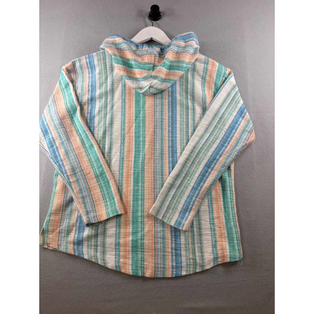 Southern Spirit Womens Baja Hoodie Striped Pullover Teal Orange Blue Size M - Picture 2 of 7